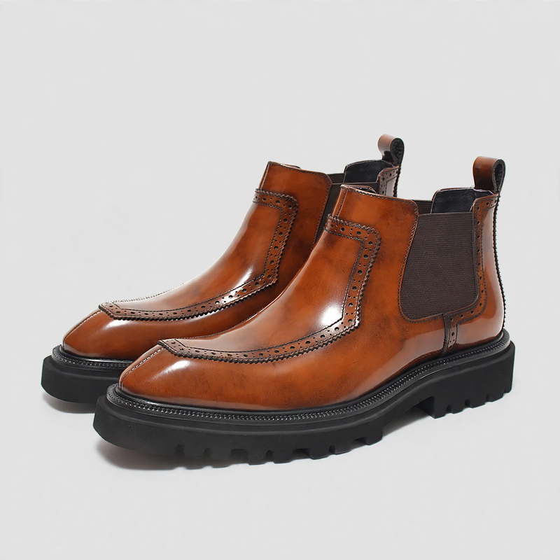 Herren-Chelsea-Stiefel aus Echtleder, Plateau, britischer Stil