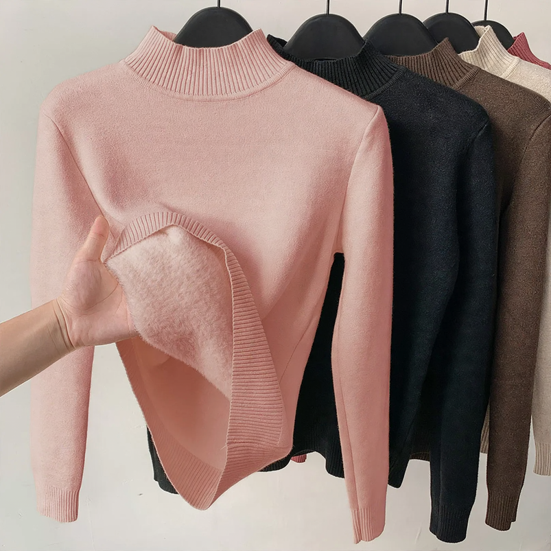 Damen-Rollkragenpullover mit Innenfleece