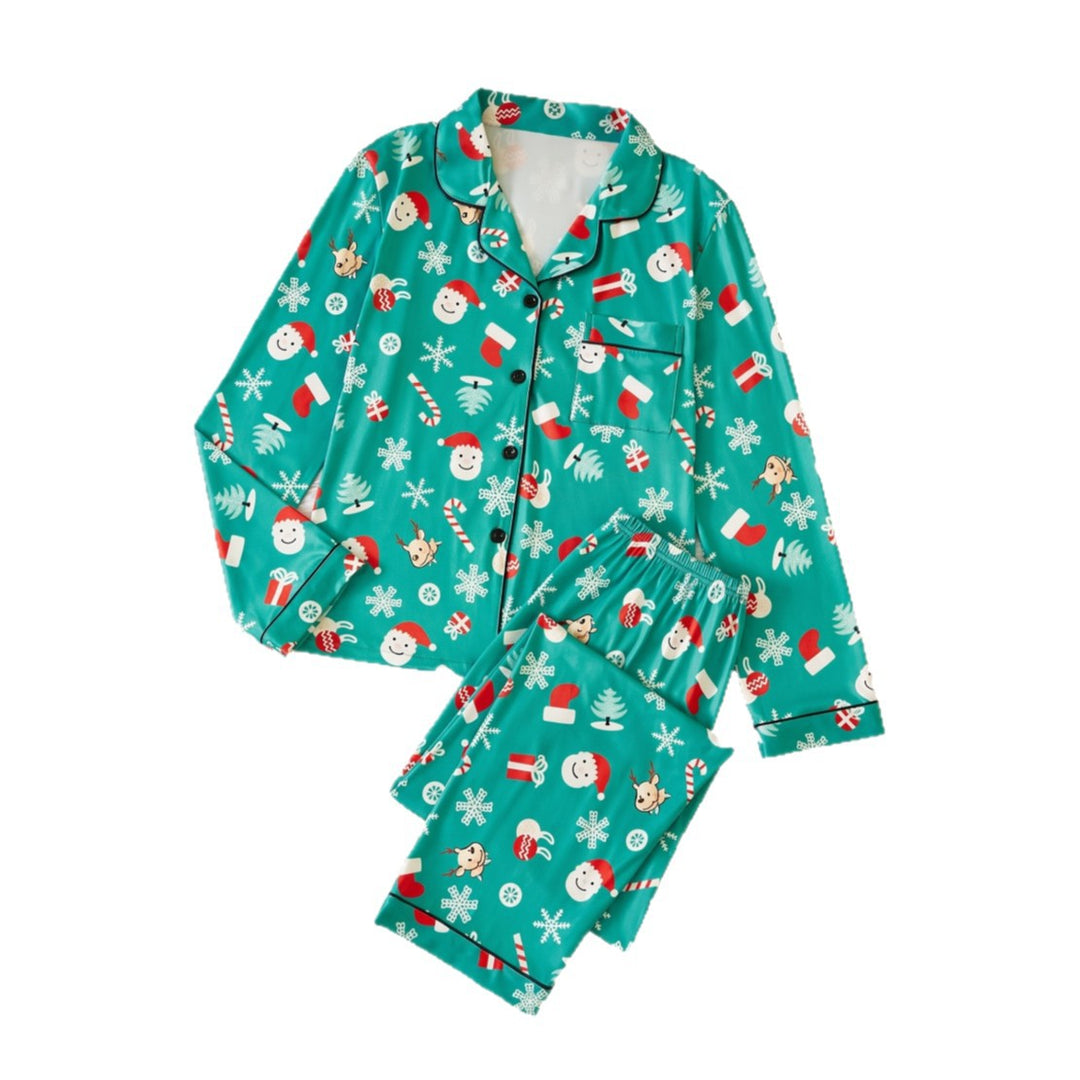 Damen-Pyjama-Set, langärmelig, mit Reverskragen und Weihnachtsmotiven