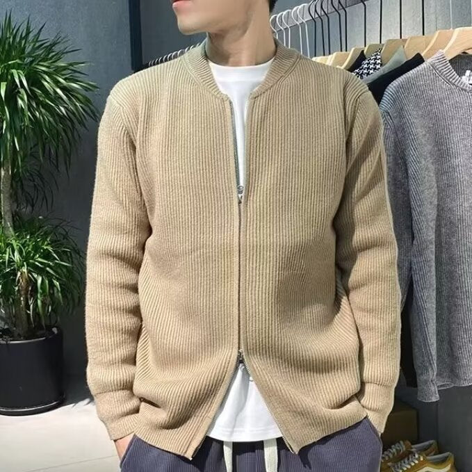 Herren-Strickjacke, Reißverschluss, Business-Casual, einfarbig