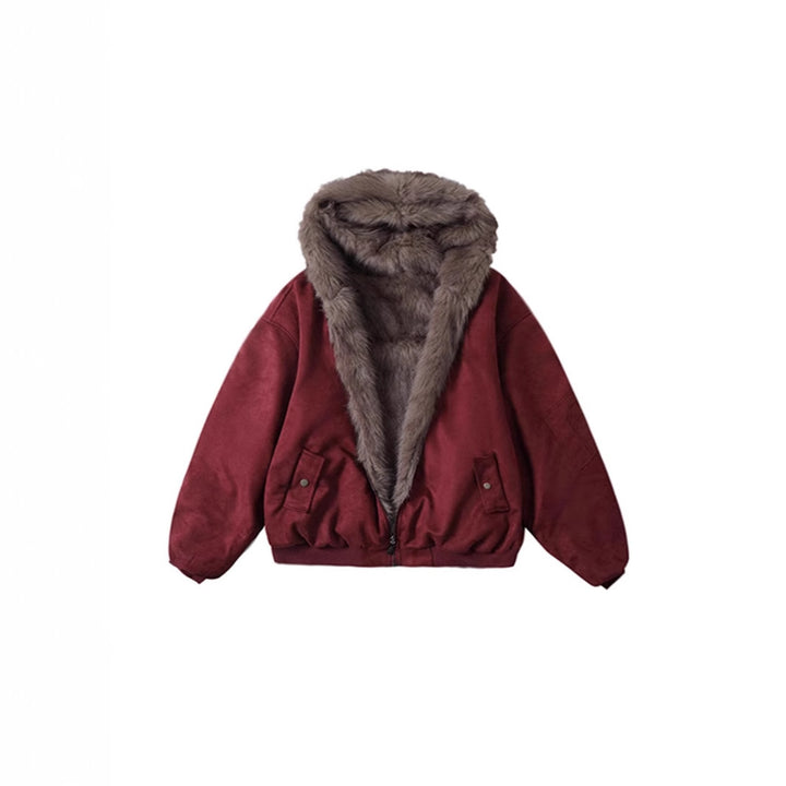 Wendbare Kapuzenjacke aus Wildlederimitat und Kunstfell