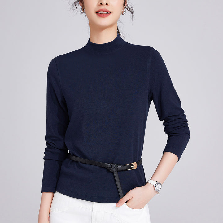 Damen-Langarmshirt aus Wollmischung mit Stehkragen