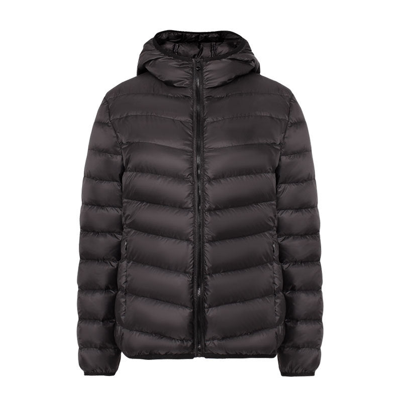 Leichte Damen-Daunenjacke mit Kapuze, wasserabweisend