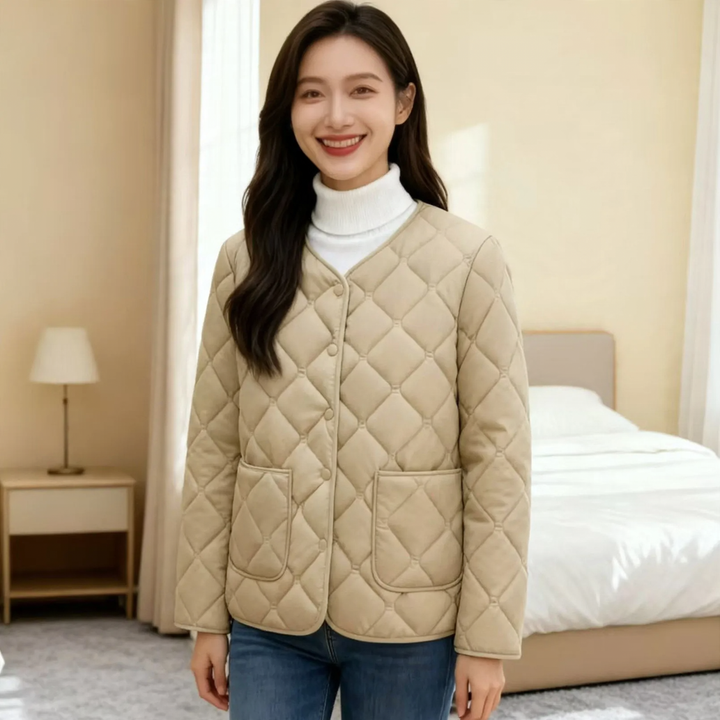 Damen-Steppjacke, leicht, tailliert, mit V-Ausschnitt