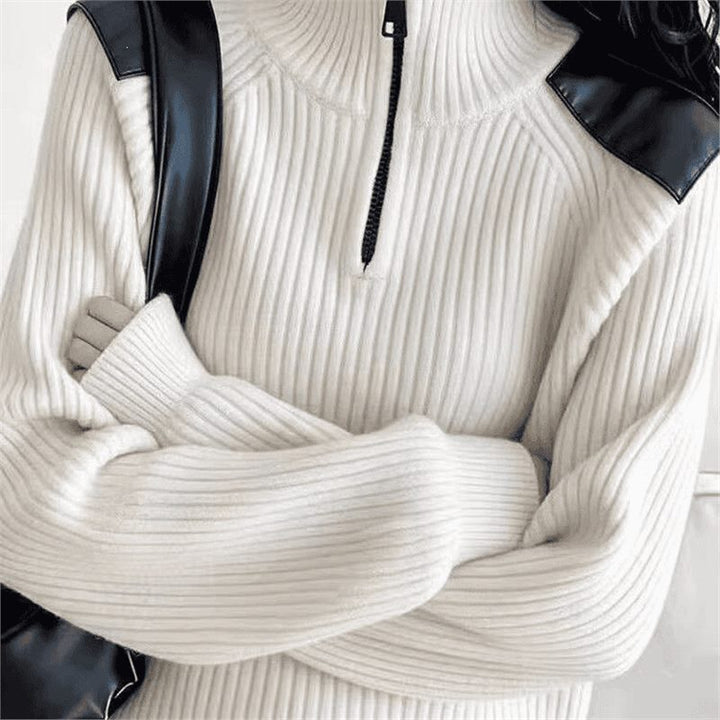 Damen-Strickpullover mit Reißverschluss und Stehkragen