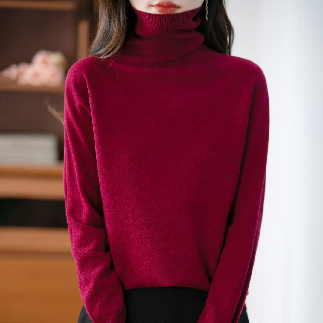 Damen-Strickpullover mit hohem Kragen, locker