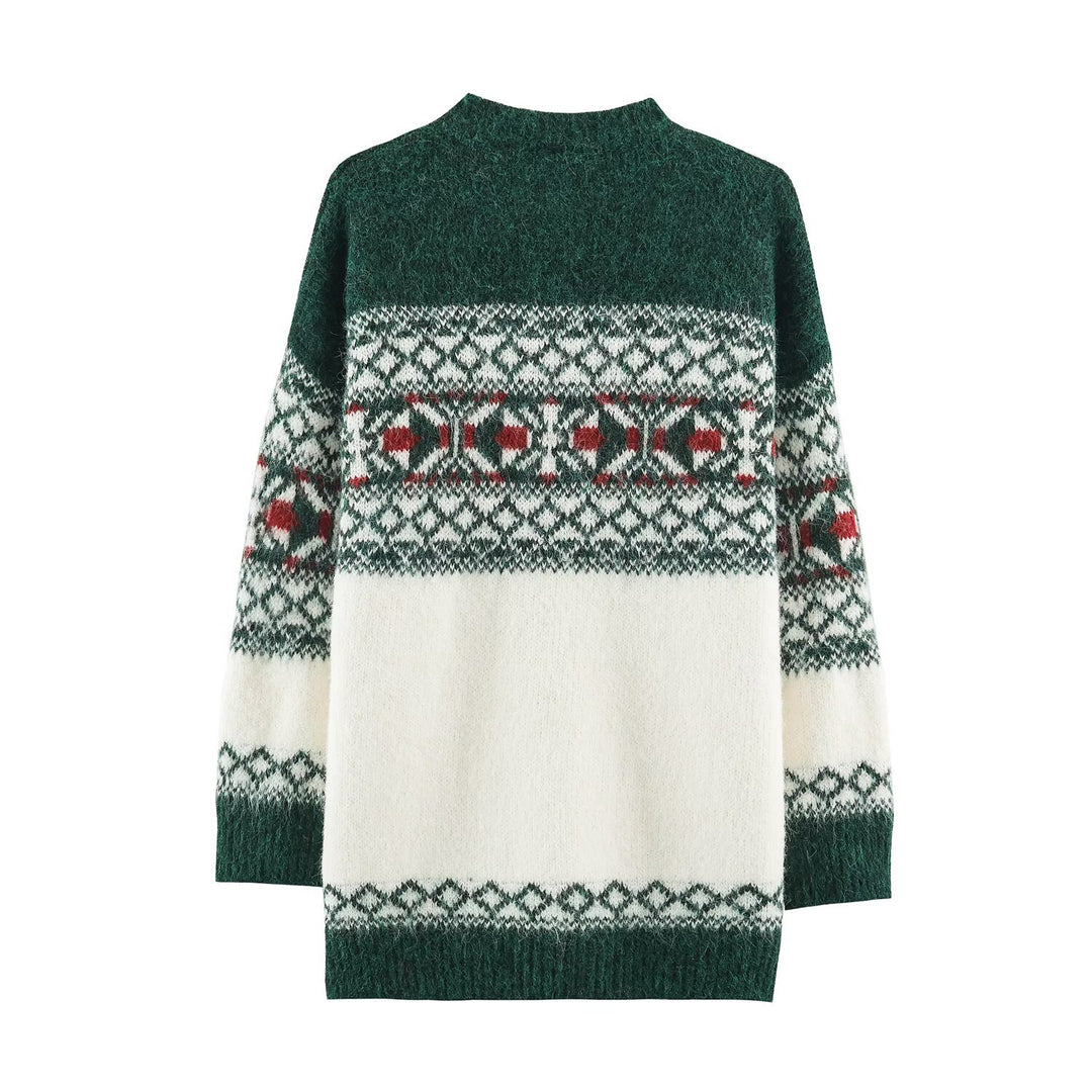 Modischer Strickpullover mit weihnachtlichem Kontrastmuster