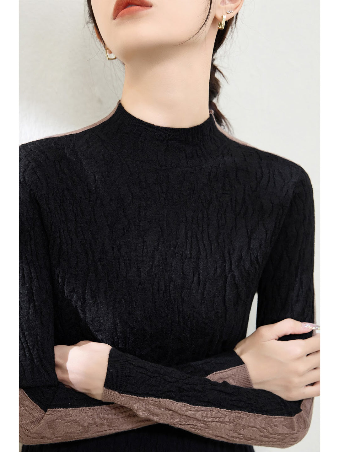Damen-Strickpullover mit Struktur, Stehkragen, wendbar