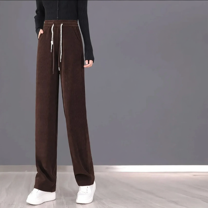 Gefütterte Cord-Jogginghose mit hohem Bund