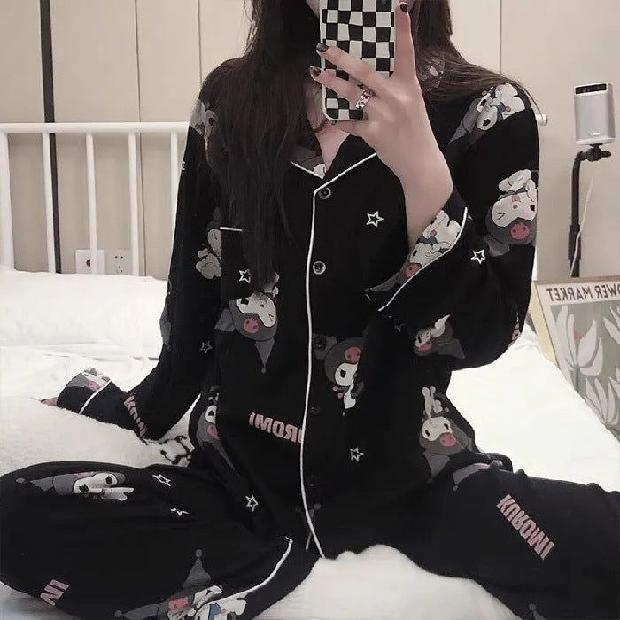 Damen-Pyjama-Set, langärmelig mit Rüschen