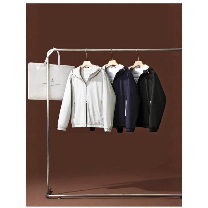 Elegante Herren-Kapuzenjacke, Wolle und Seide