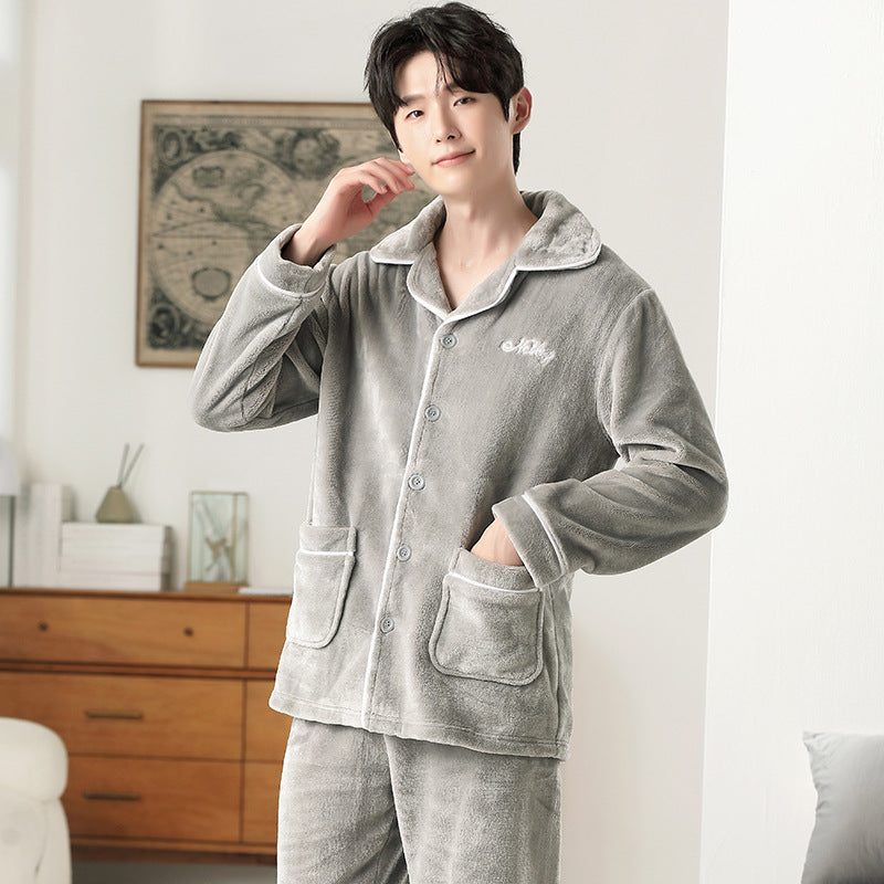 Herren-Pyjama aus dickem Korallenfleece und Flanell