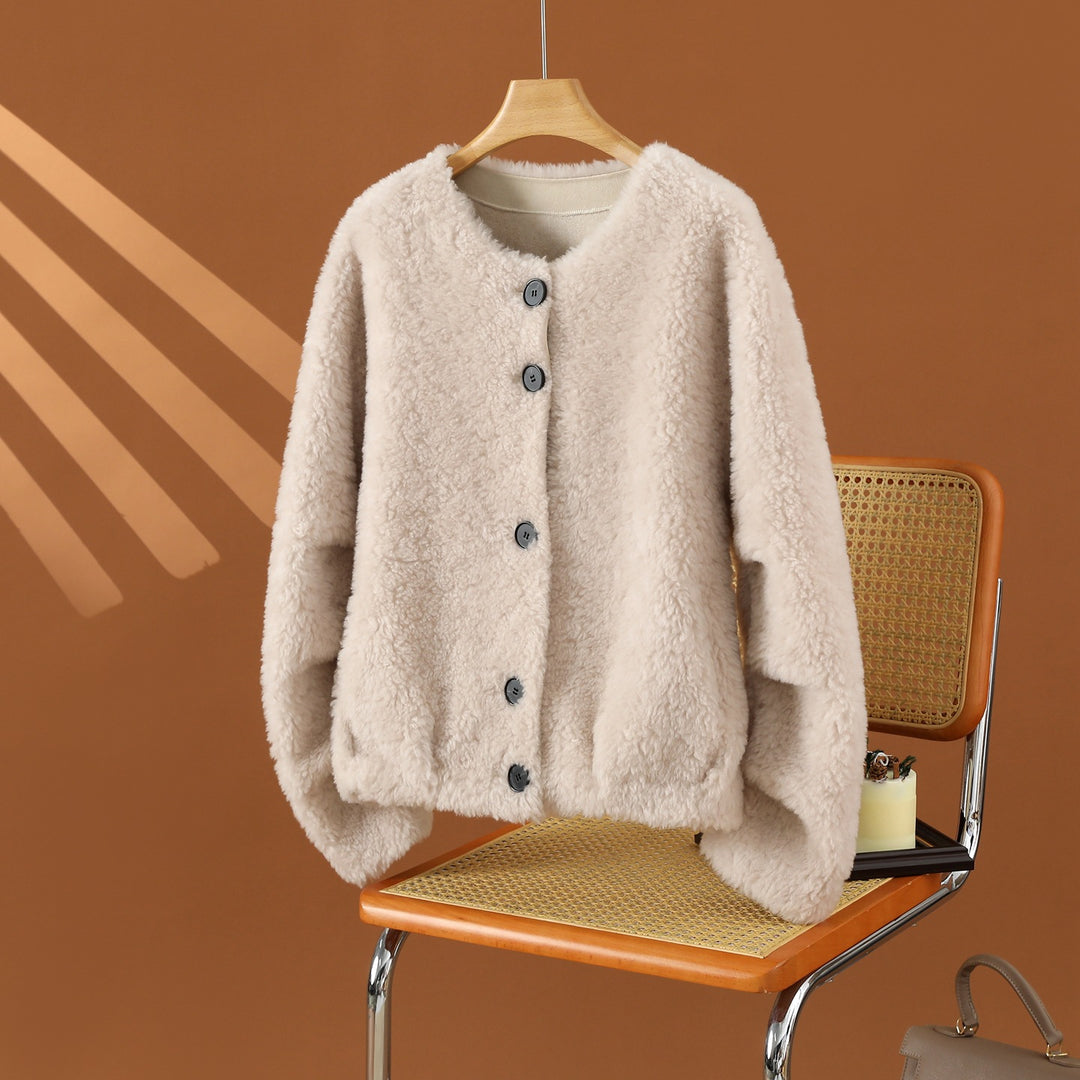 Damen-Lammfelljacke, 100% Schafwolle, lockerer Schnitt