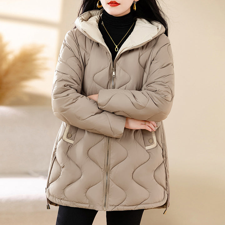 Damen-Steppjacke, mittellang, ohne Kragen