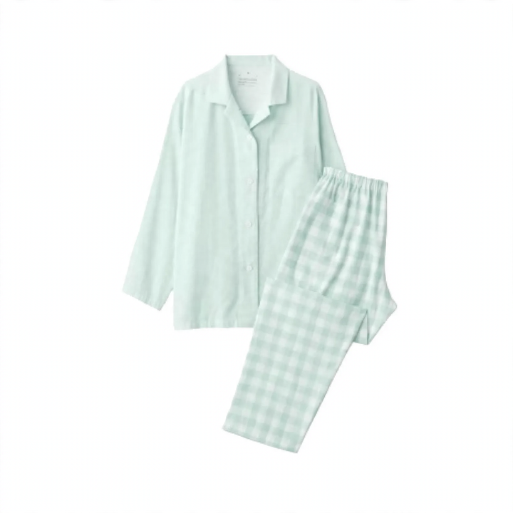 Doppellagiges Baumwoll-Pyjama-Set, kariert, japanischer Stil