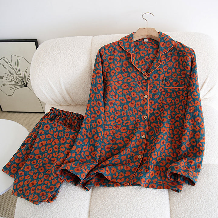 Damen-Pyjama-Set aus Baumwoll-Doppelgaze mit Revers