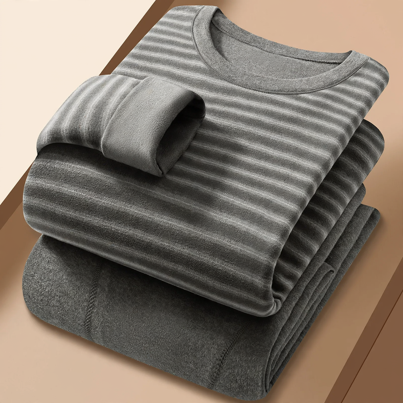 Thermo-Unterwäsche-Set mit Streifenmuster, Rundhalsausschnitt