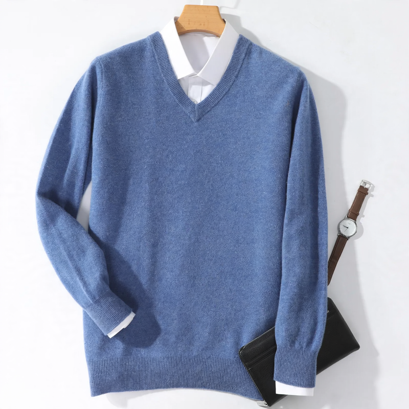 Herren-Wollpullover mit V-Ausschnitt