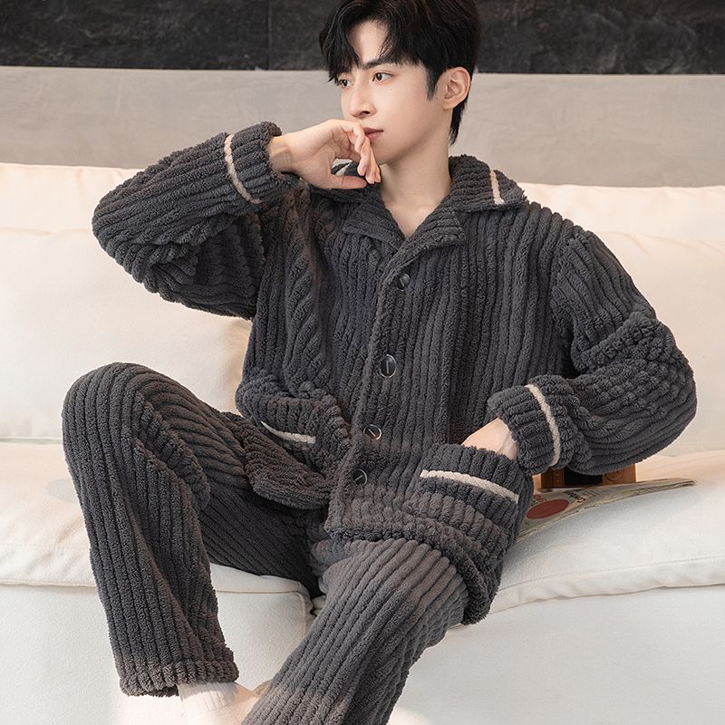 Herren-Pyjama-Set, Flanell, warm und atmungsaktiv