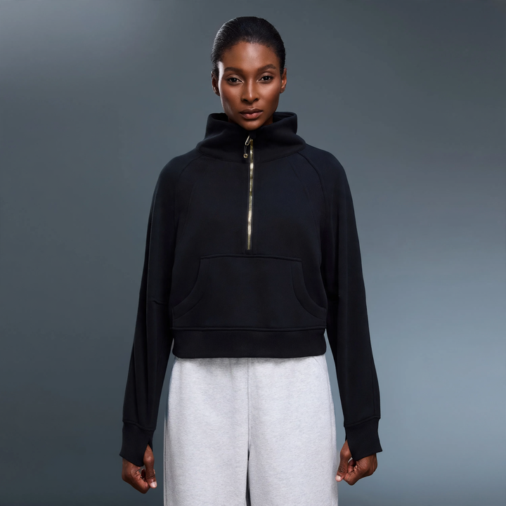 Damen-Sweatshirt mit Stehkragen, Reißverschluss und Futter
