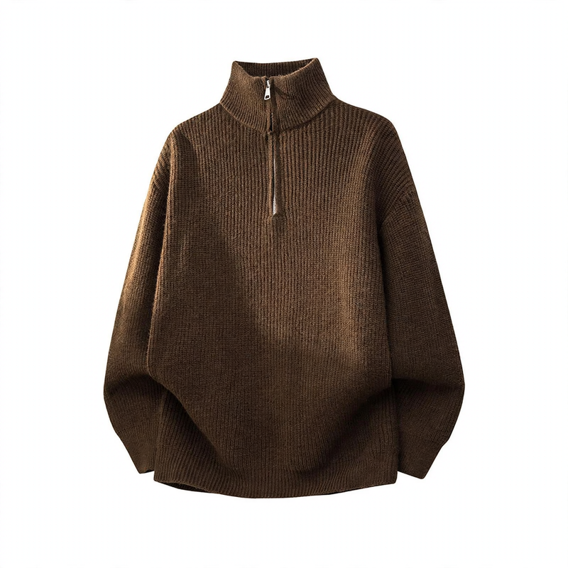 Herren-Strickpullover mit halbem Reißverschluss