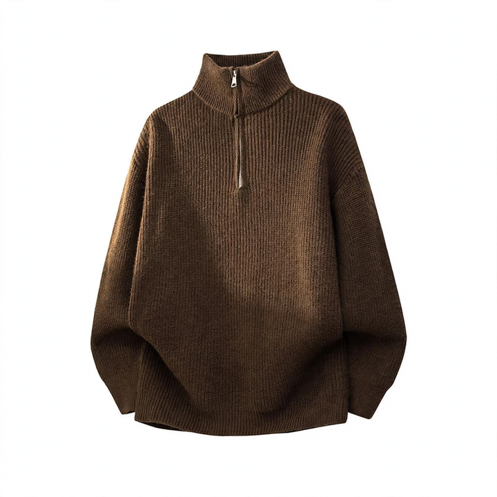 Herren-Strickpullover mit halbem Reißverschluss