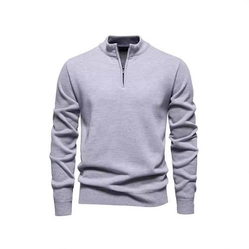 Schlanker Strickpullover mit Stehkragen und Reißverschluss