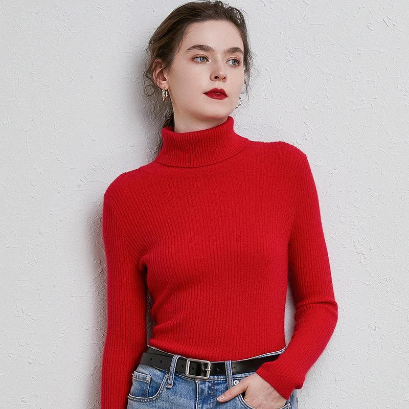 Damen-Rollkragenpullover, gestrickt, schmale Passform