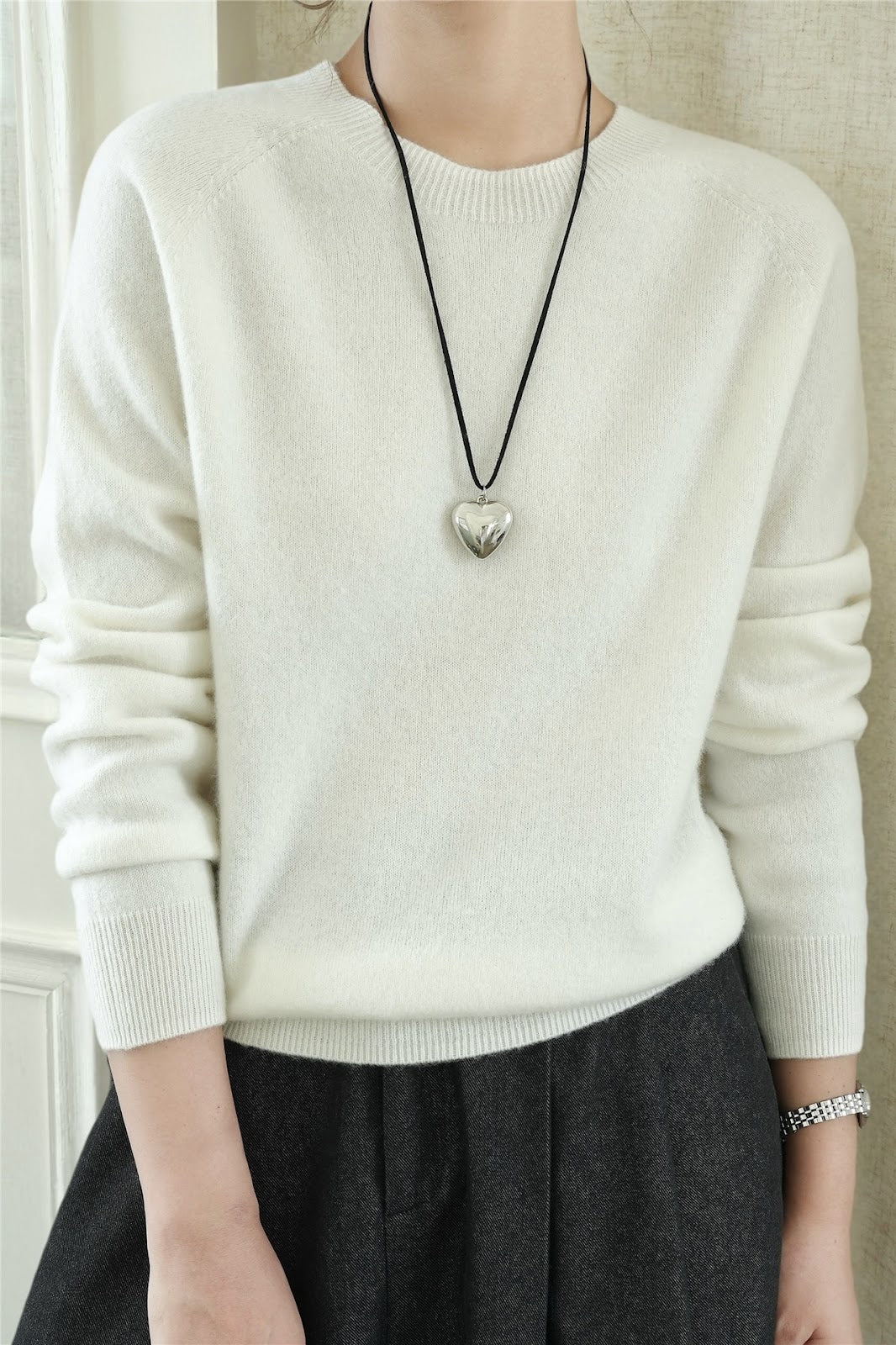 Damen-Wollpullover, V-Ausschnitt, lockere Passform