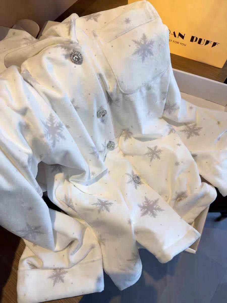 Damen-Pyjama mit Schneeflocken-Muster, Insel-Fleece