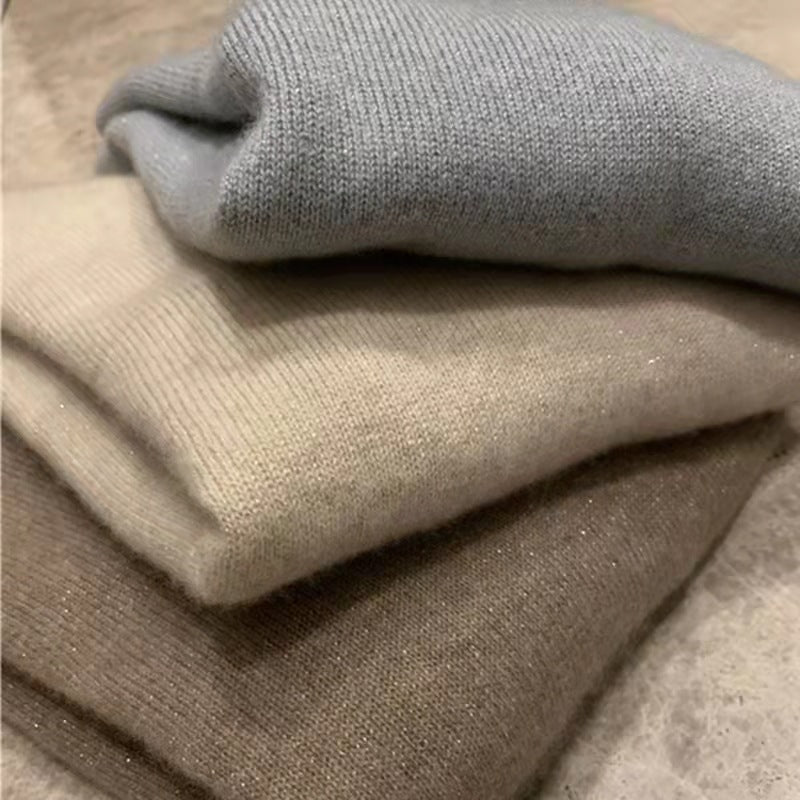 Damen-Wollpullover mit Stehkragen und Glanzeffekt