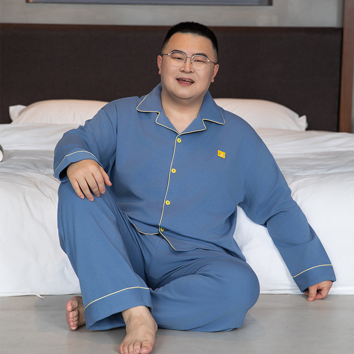 Herren-Pyjama-Set, Baumwolle, Langarm, Übergrößen