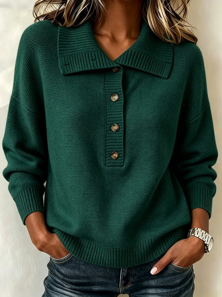 Damen-Strickpullover mit Knopfleiste und Stehkragen