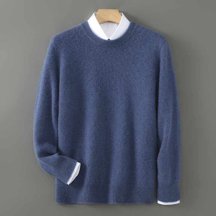 Herren-Wollpullover, Rundhals, einfarbig, Business-Casual