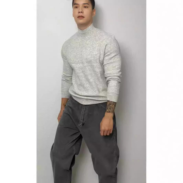 Herren-Strickpullover, Stehkragen, körperbetont