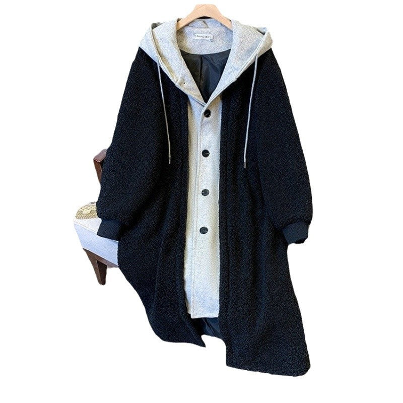 Lammfleece-Imitat Kapuzenjacke, mittellang, gefüttert