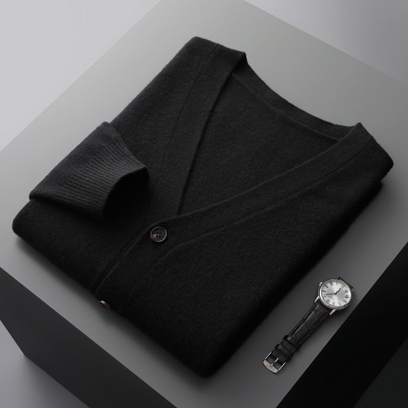 Herren-Strickjacke mit V-Ausschnitt, Wolle