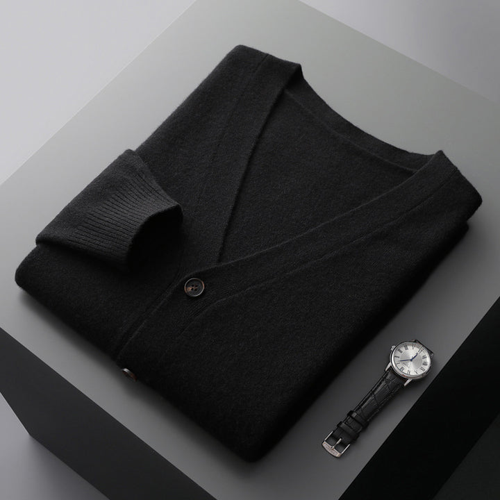 Herren-Strickjacke mit V-Ausschnitt, Wolle