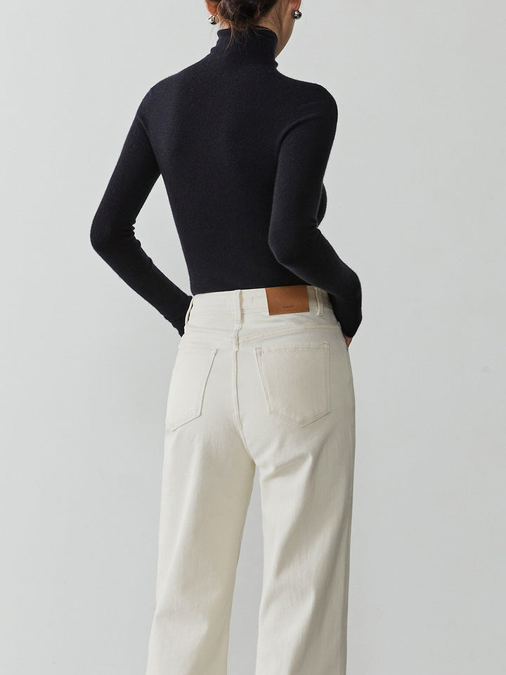 Damen-Kaschmirpullover mit Stehkragen, nahtlos