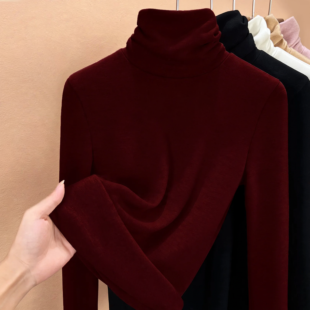 Gefütterter Strickpullover mit hohem Kragen