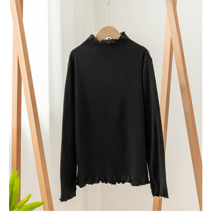 Damen-Langarm-Shirt mit Stehkragen und Rüschenkante