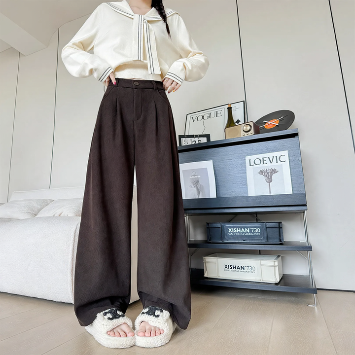Damen-Cordhose mit weitem Bein und geradem Schnitt