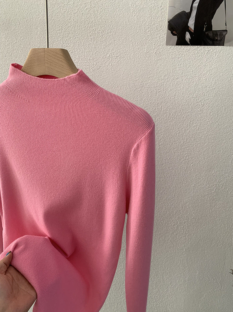 Schlanker Stehkragen-Pullover, einfarbig, langärmelig