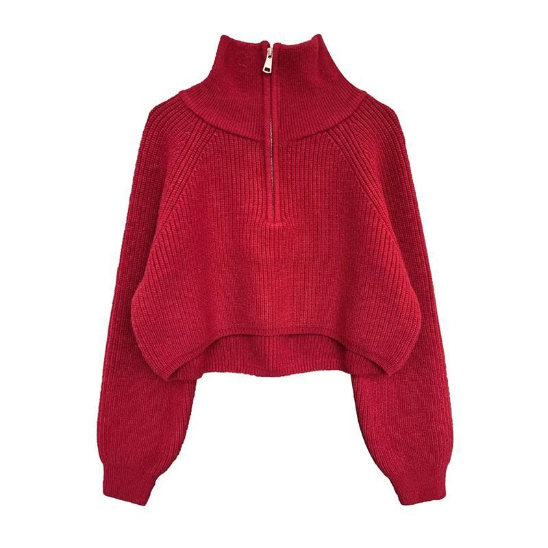 Kurzer Damen-Strickpullover mit Reißverschluss
