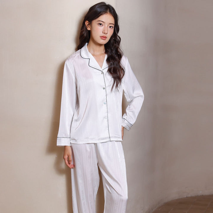Elegantes Schlafanzug-Set aus Satin, Langarm, für Paare