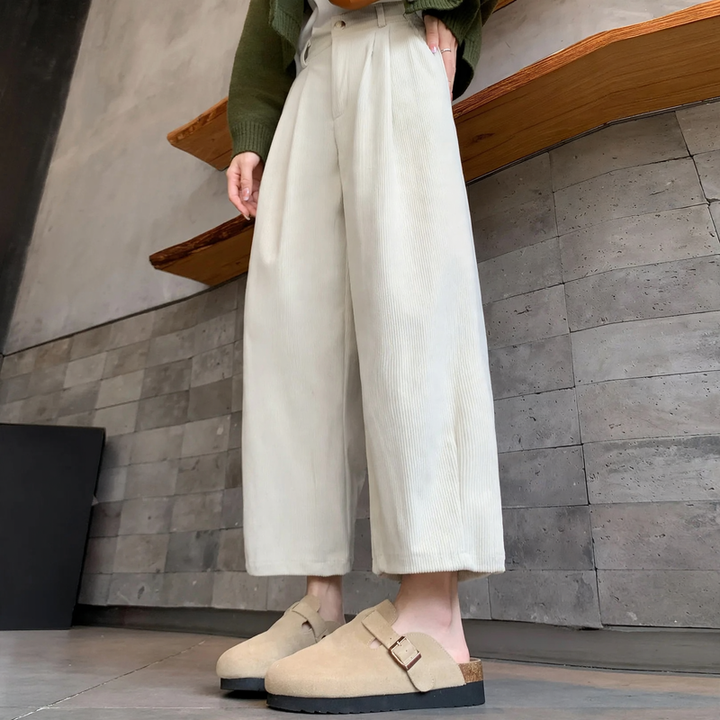 Damen Cordhose, High-Waist, weit geschnitten