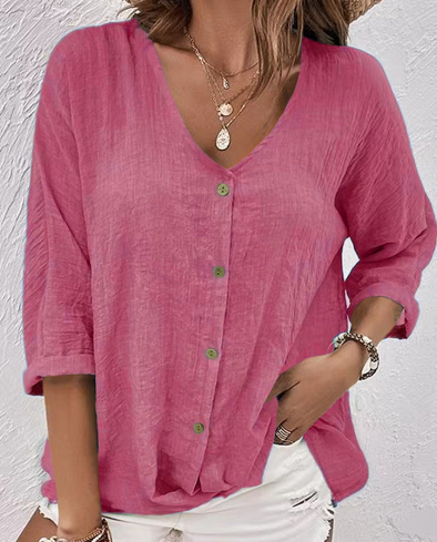 Drune | Entspannter Pullover mit V-Ausschnitt und Kurzen Ärmeln und Bluse