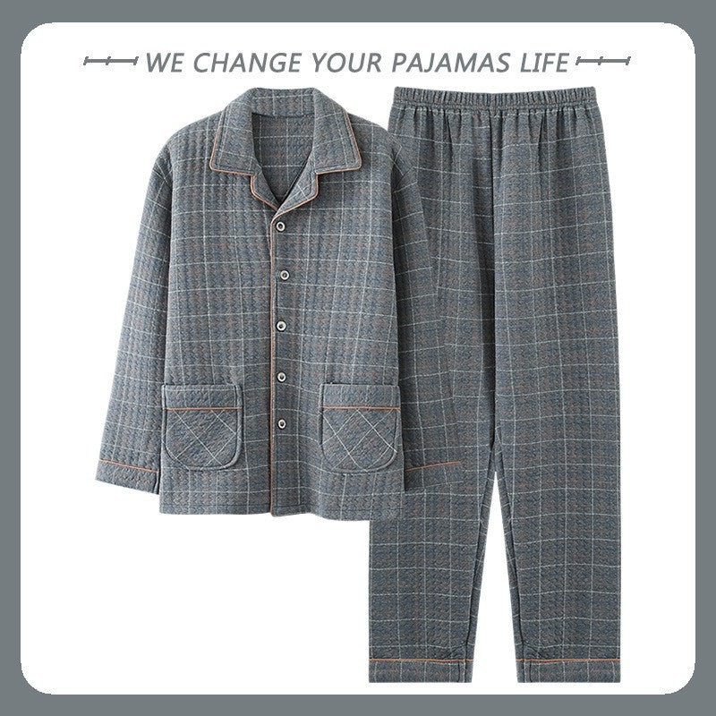 Gefütterter Herren-Pyjama, 100% Baumwolle, extra warm