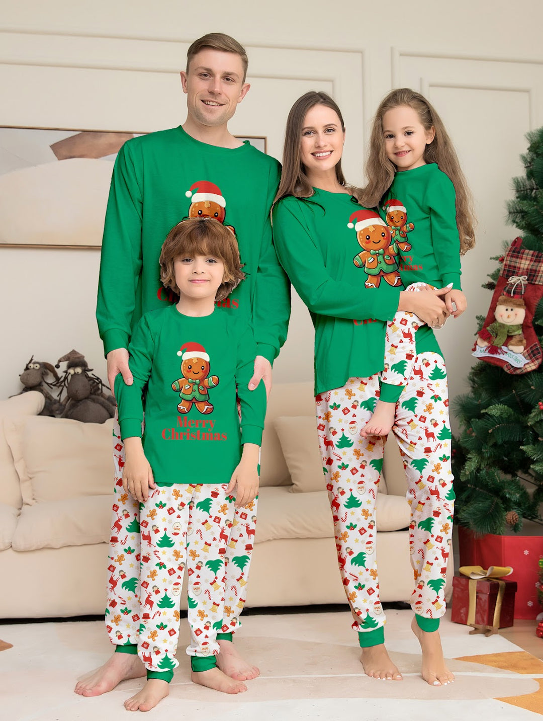 Familien-Pyjama-Set, Lebkuchenmann-Druck, Langarm