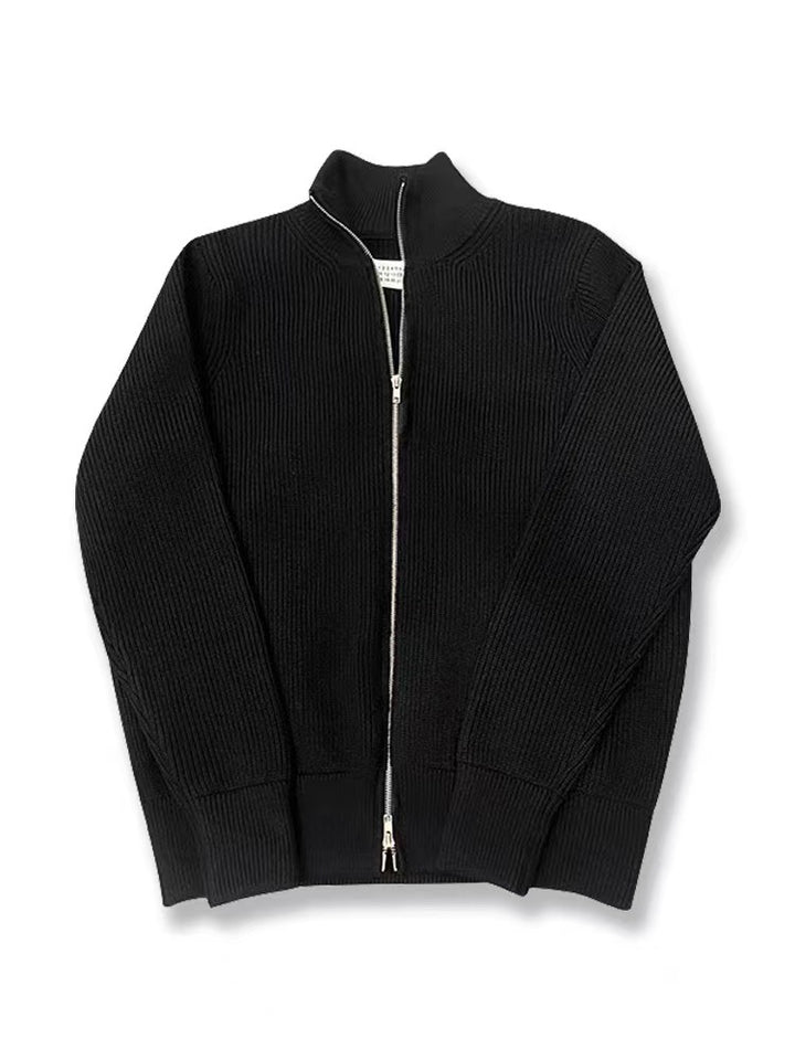 Unisex-Strickjacke mit Rollkragen und Doppelreißverschluss